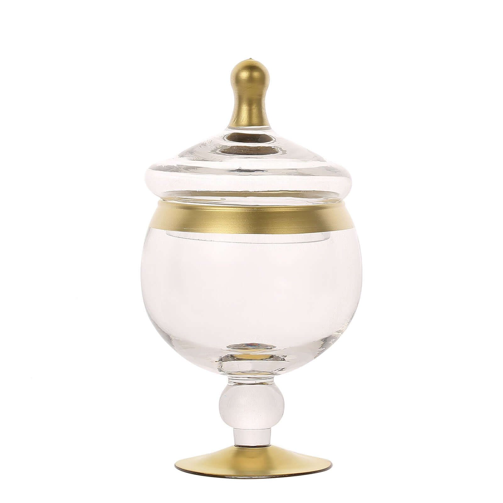 Set of 3 Glass Jars Apothecary Design Clear with Gold Trim and Snap-On Lids - Stylish Decorative Candy Buffet Storage 8.5", 9", 10"