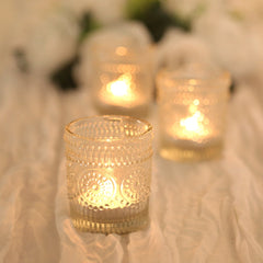 6-Pack Clear Glass Votive Tealight Holders - Stylish Primrose Design for Weddings & Décor