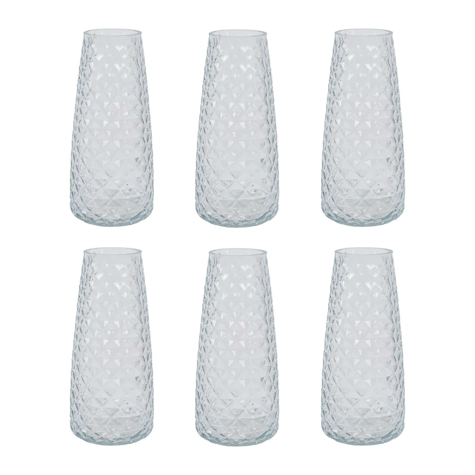 6-Pack Glass Urn Vases Clear with Diamond Crystal Cut Pattern - Stylish Decorative Design for Event Decor 8.5"