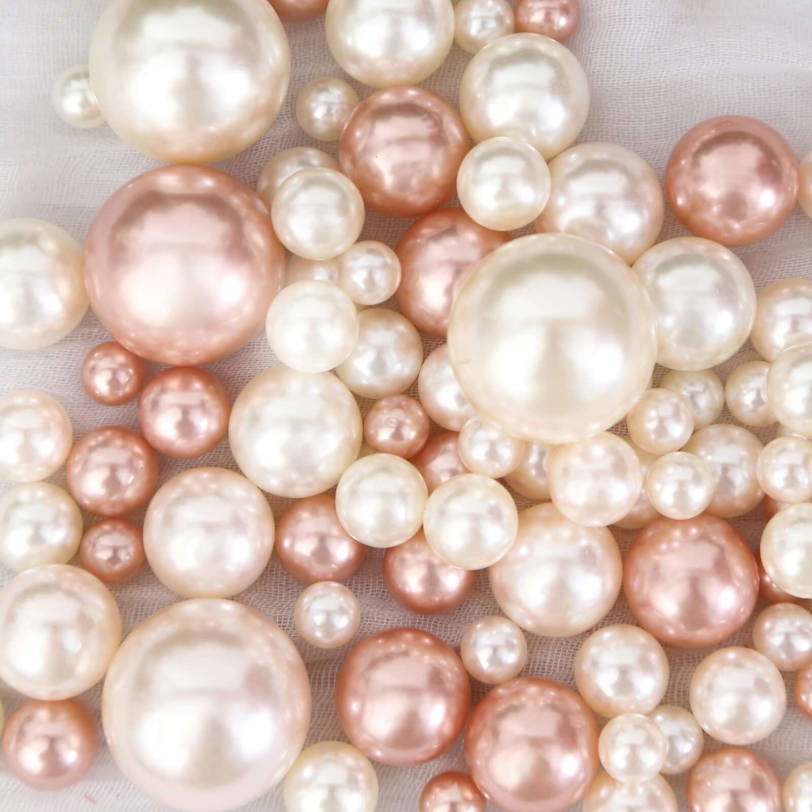 200Pcs Assorted Pearl Beads Vase Fillers in Rose Gold and Off White - Lustrous DIY Craft Bead Set