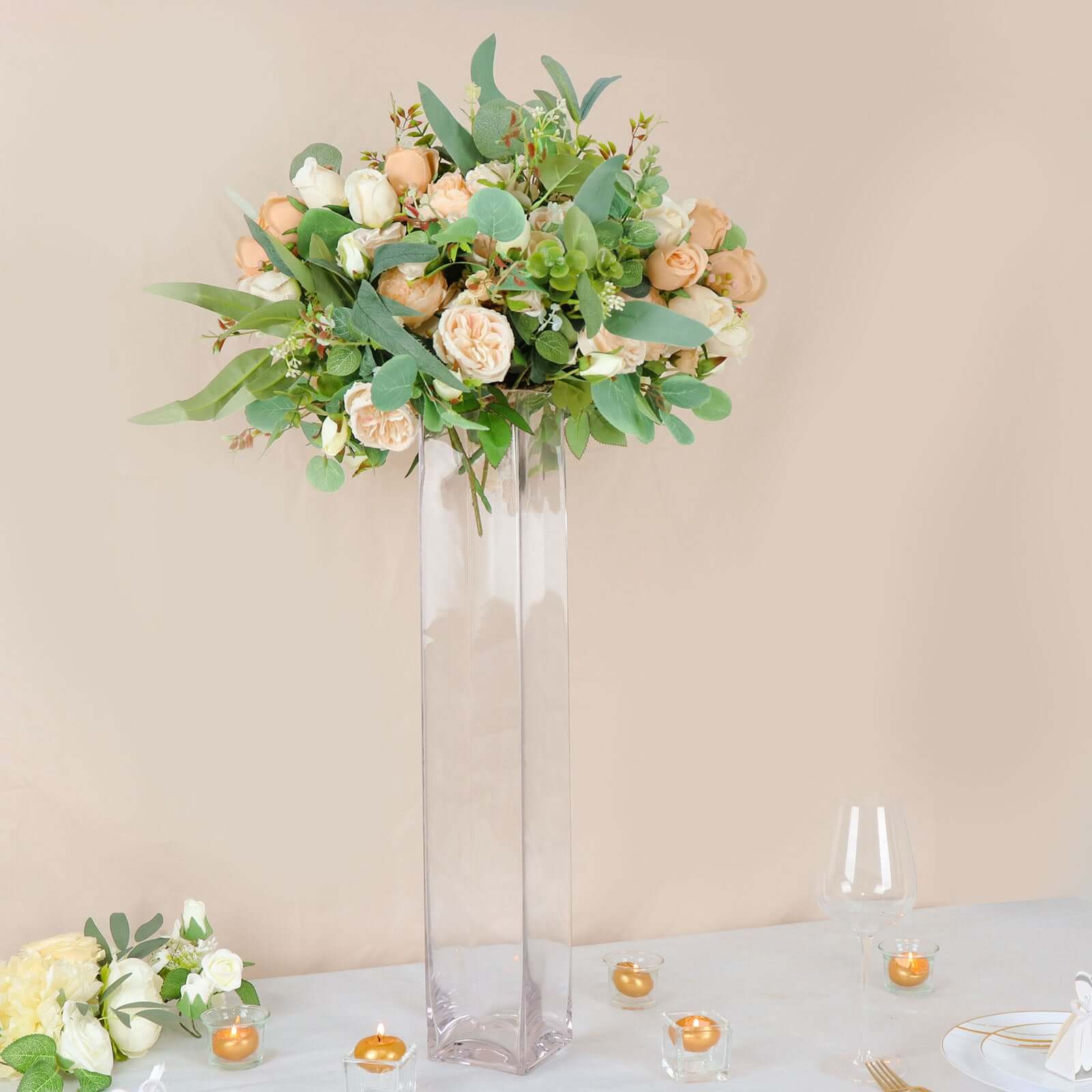 6-Pack Glass Cylinder Vases Square Clear - Durable Heavy Duty Floral Centerpieces for Weddings 24"