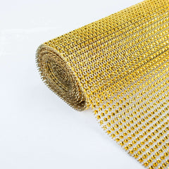 Crystal Rhinestone 10"x108" Table Runner Gold - Luxe Shiny Diamond Mesh Bling Table Runner Roll