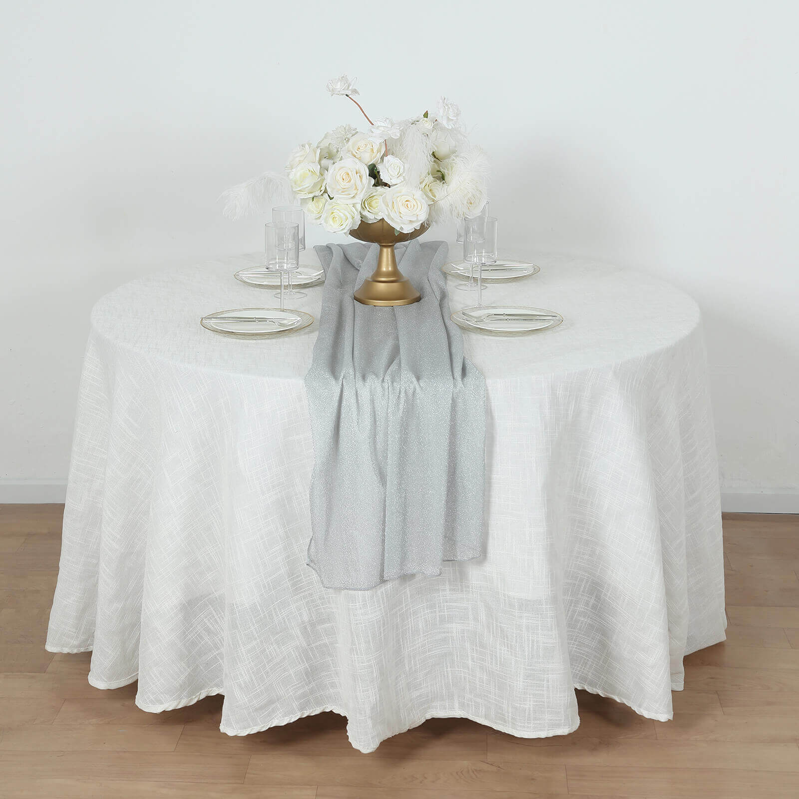 Glitter Gauze 27"x120" Table Runner Silver - Sparkling Reusable Sheer Table Linen