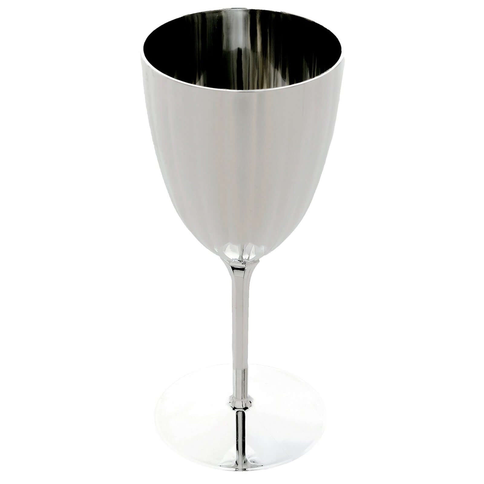 6-Pack Plastic Wine Glasses in Metallic Silver - Classy Disposable Goblets for Parties, Receptions & Banquets 8oz