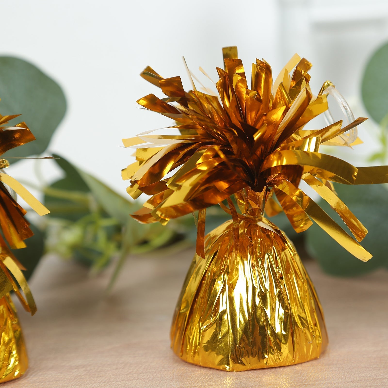 12 Pack 5" Metallic Gold Foil Tassel Top Party Balloon Weights, 5.5oz