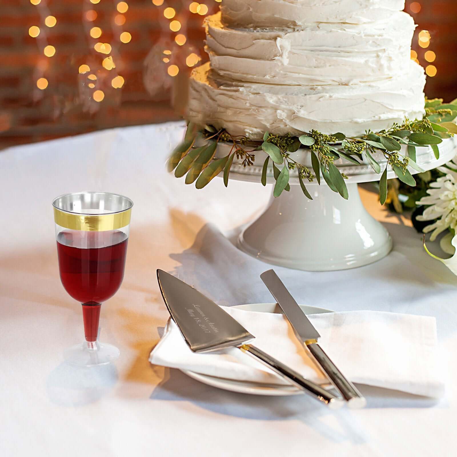 12-Pack Plastic Short Stem Wine Glasses Clear/Gold Rim - Stylish Disposable Drinkware 6oz