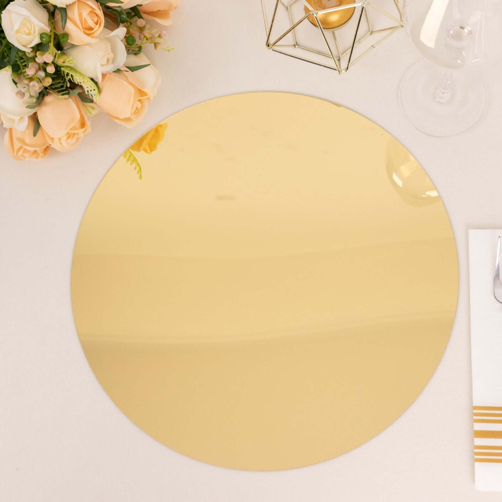 10-Pack Dining Plate Chargers Decorative Acrylic Mirror Gold Round - Lightweight Event Display 13"