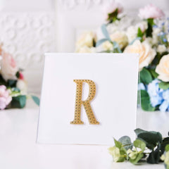 Decorative Rhinestone Alphabet "R" Letter Stickers, Glitter Adhesive Craft Letters Gold DIY Sparkle Embellishments 4"