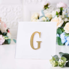 Decorative Rhinestone Alphabet "G" Letter Stickers, Glitter Adhesive Craft Letters Gold DIY Sparkle Embellishments 4"
