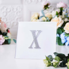 Decorative Rhinestone Alphabet "X" Letter Stickers, Glitter Adhesive Craft Letters Silver DIY Sparkle Embellishments 4"