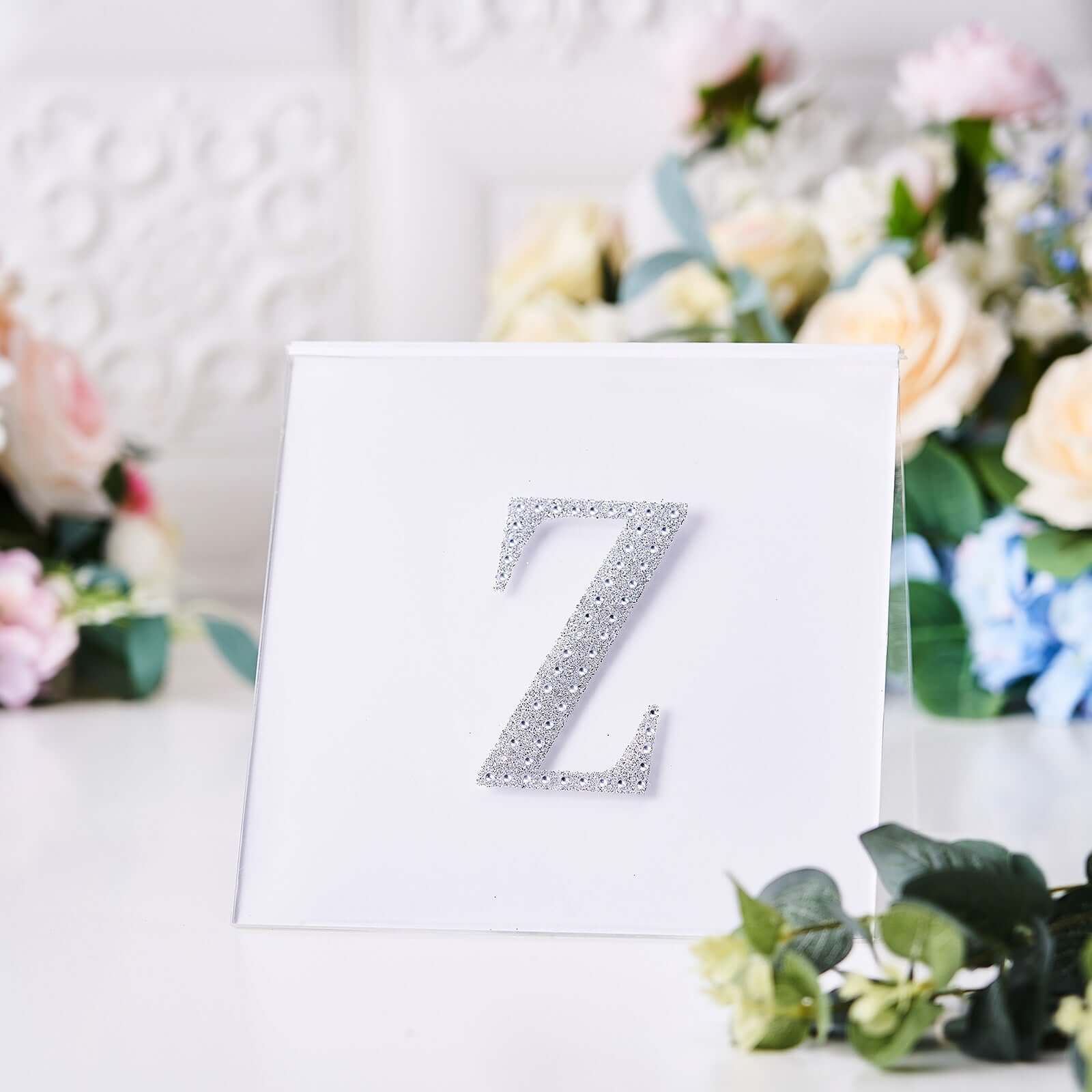 Decorative Rhinestone Alphabet "Z" Letter Stickers, Glitter Adhesive Craft Letters Silver DIY Sparkle Embellishments 4"