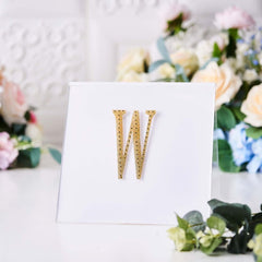 Decorative Rhinestone Alphabet "W" Letter Stickers, Glitter Adhesive Craft Letters Gold DIY Sparkle Embellishments 4"