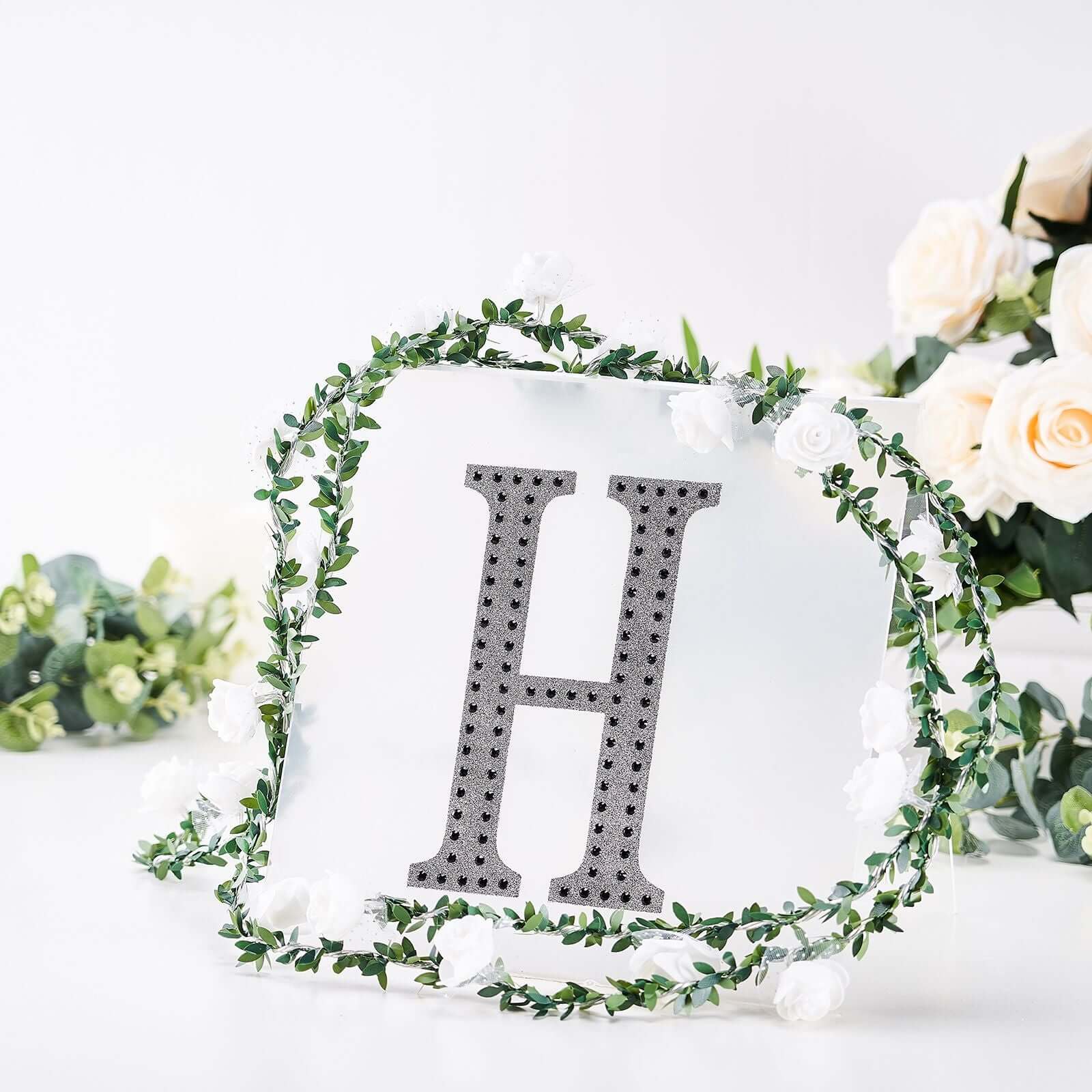 Decorative Rhinestone Alphabet "H" Letter Stickers, Glitter Adhesive Craft Letters Black DIY Sparkle Embellishments 8"