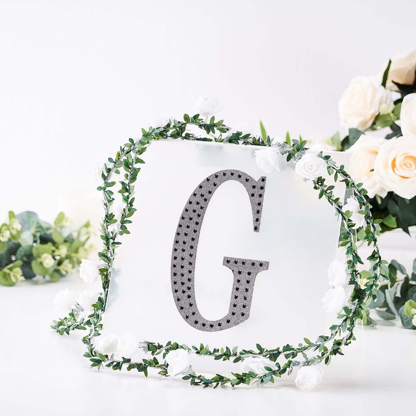 Decorative Rhinestone Alphabet "G" Letter Stickers, Glitter Adhesive Craft Letters Black DIY Sparkle Embellishments 8"
