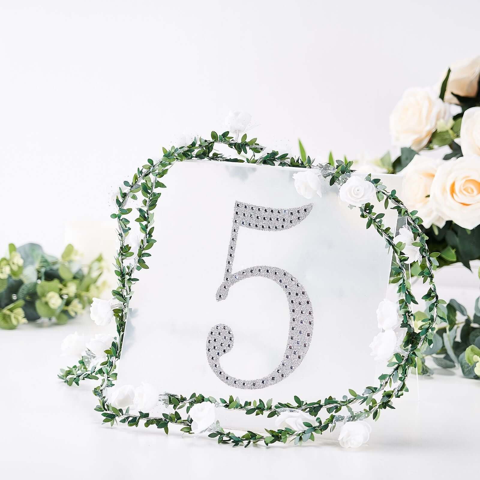 Decorative Rhinestone Number "5" Stickers, Glitter Adhesive Craft Numbers Silver DIY Sparkle Embellishments 8"