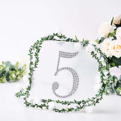 Decorative Rhinestone Number "5" Stickers, Glitter Adhesive Craft Numbers Silver DIY Sparkle Embellishments 8"