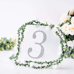 Decorative Rhinestone Number "3" Stickers, Glitter Adhesive Craft Numbers Silver DIY Sparkle Embellishments 8"