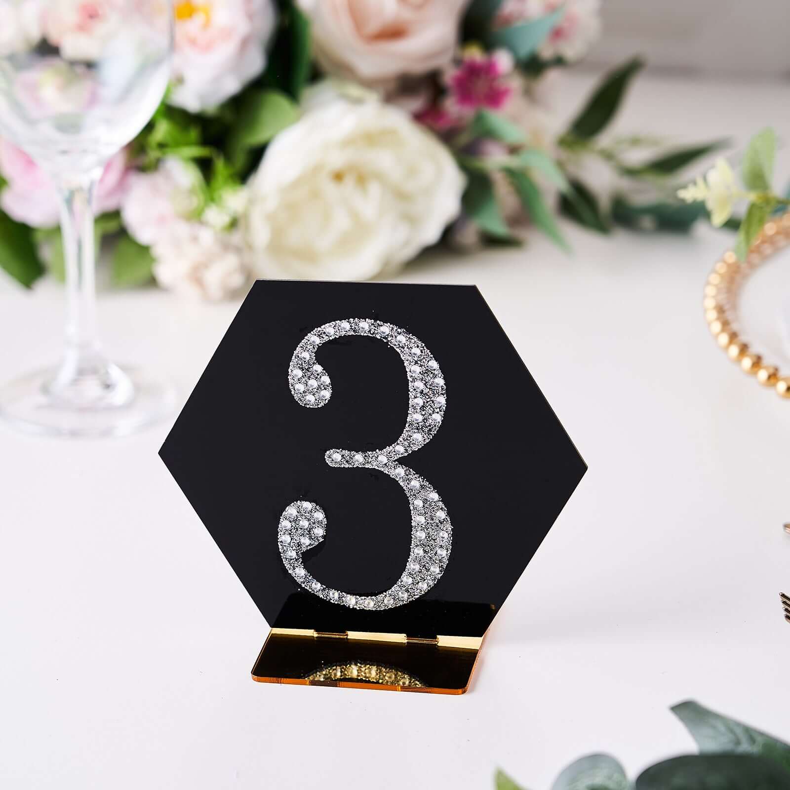 Decorative Rhinestone Number "3" Stickers, Glitter Adhesive Craft Numbers Silver DIY Sparkle Embellishments 4"