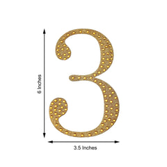 Decorative Rhinestone Number "3" Stickers, Glitter Adhesive Craft Numbers Gold DIY Sparkle Embellishments 6"