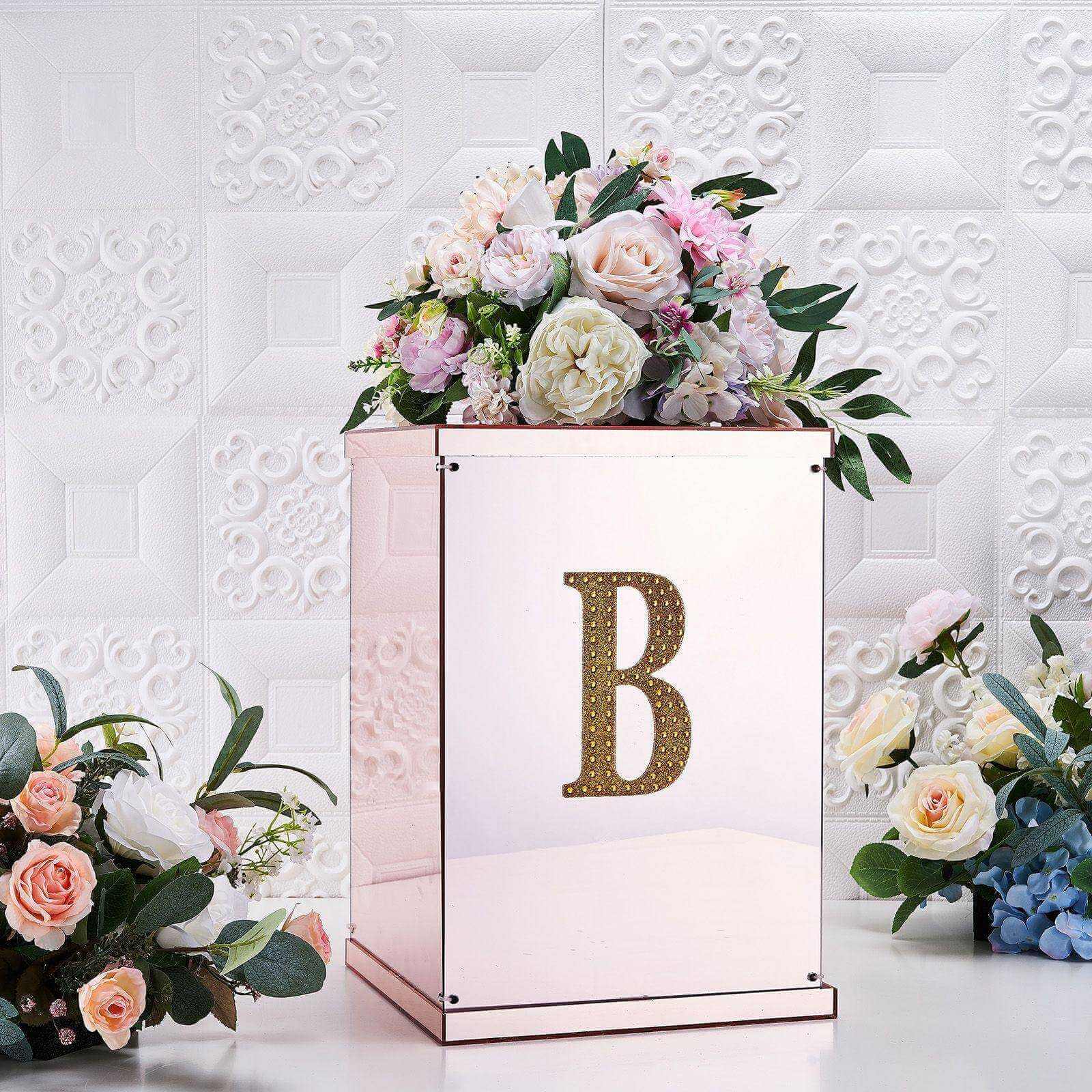 Decorative Rhinestone Alphabet "B" Letter Stickers, Glitter Adhesive Craft Letters Gold DIY Sparkle Embellishments 6"