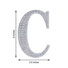 Decorative Rhinestone Alphabet "C" Letter Stickers, Glitter Adhesive Craft Letters Silver DIY Sparkle Embellishments 6"