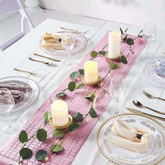 Glitter Paper 9ft Table Runner Roll Rose Gold Disposable Geometric Honeycomb Pattern - Stylish Table Decor