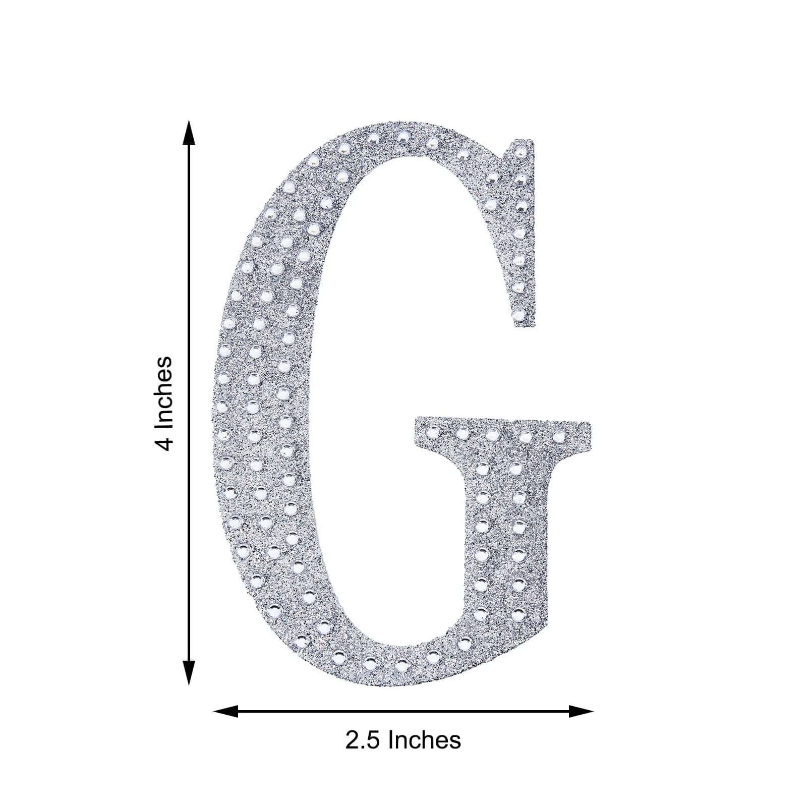 Decorative Rhinestone Alphabet "G" Letter Stickers, Glitter Adhesive Craft Letters Silver DIY Sparkle Embellishments 4"