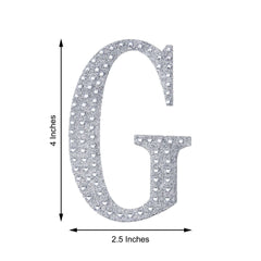Decorative Rhinestone Alphabet "G" Letter Stickers, Glitter Adhesive Craft Letters Silver DIY Sparkle Embellishments 4"