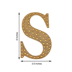 Decorative Rhinestone Alphabet "S" Letter Stickers, Glitter Adhesive Craft Letters Gold DIY Sparkle Embellishments 6"