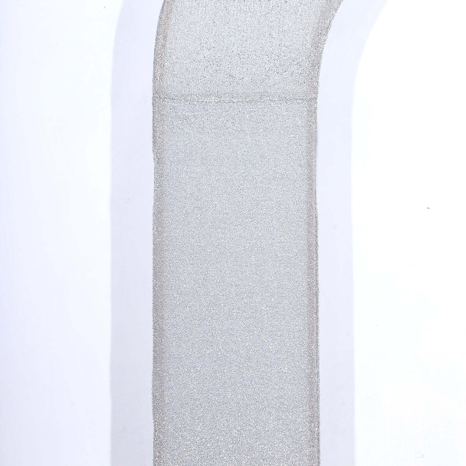 8ft Silver Spandex Fitted U-Shaped Wedding Arch Cover With Shimmer Tinsel Finish, Double-Sided Open Arch Backdrop Slipcover