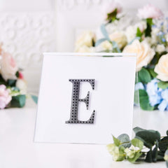 Decorative Rhinestone Alphabet "E" Letter Stickers, Glitter Adhesive Craft Letters Black DIY Sparkle Embellishments 4"