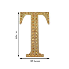Decorative Rhinestone Alphabet "T" Letter Stickers, Glitter Adhesive Craft Letters Gold DIY Sparkle Embellishments 6"