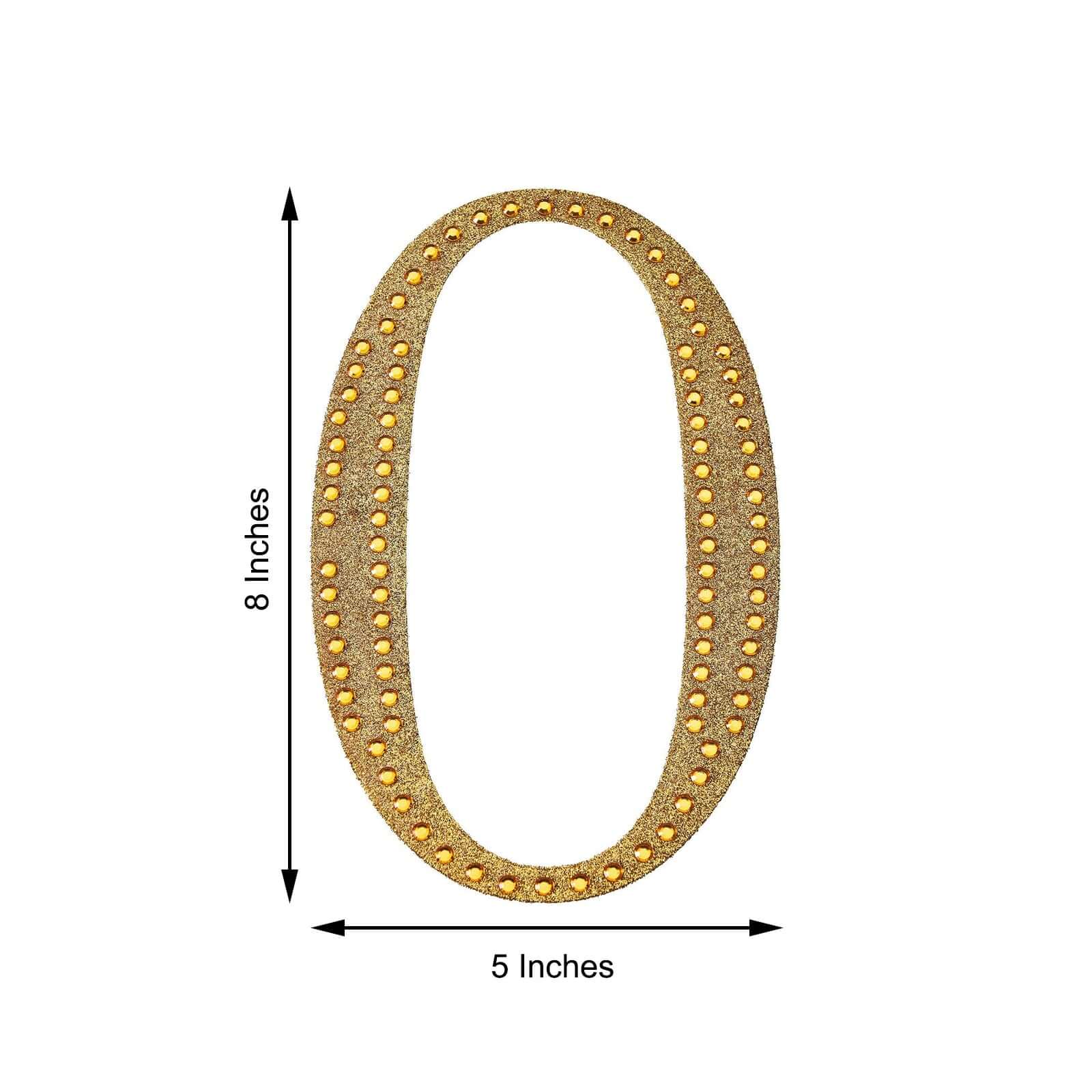 Decorative Rhinestone Number "0" Stickers, Glitter Adhesive Craft Numbers Gold DIY Sparkle Embellishments 8"