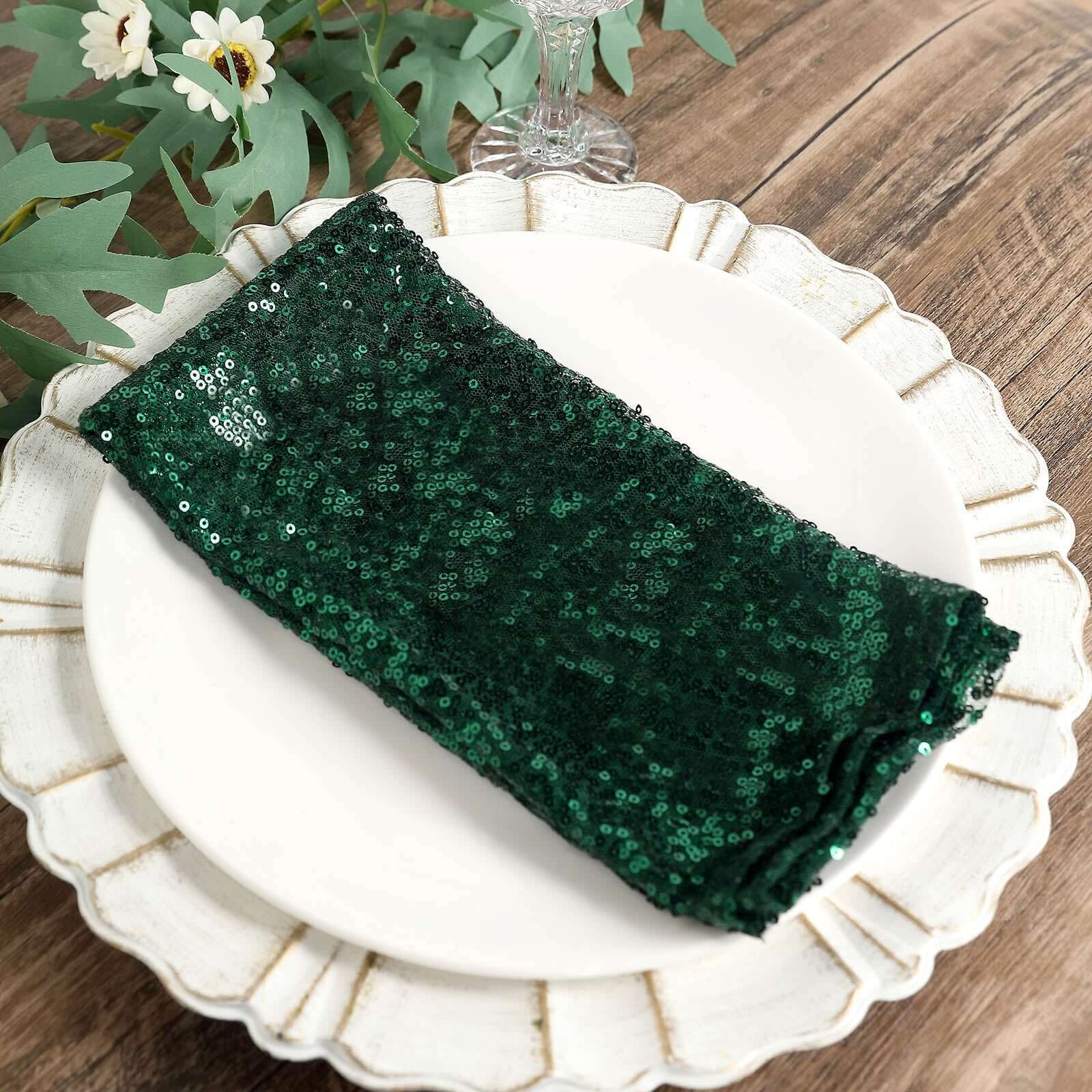 Sequin 20"x20" Napkin Hunter Emerald Green - Shimmering Dinner Napkin