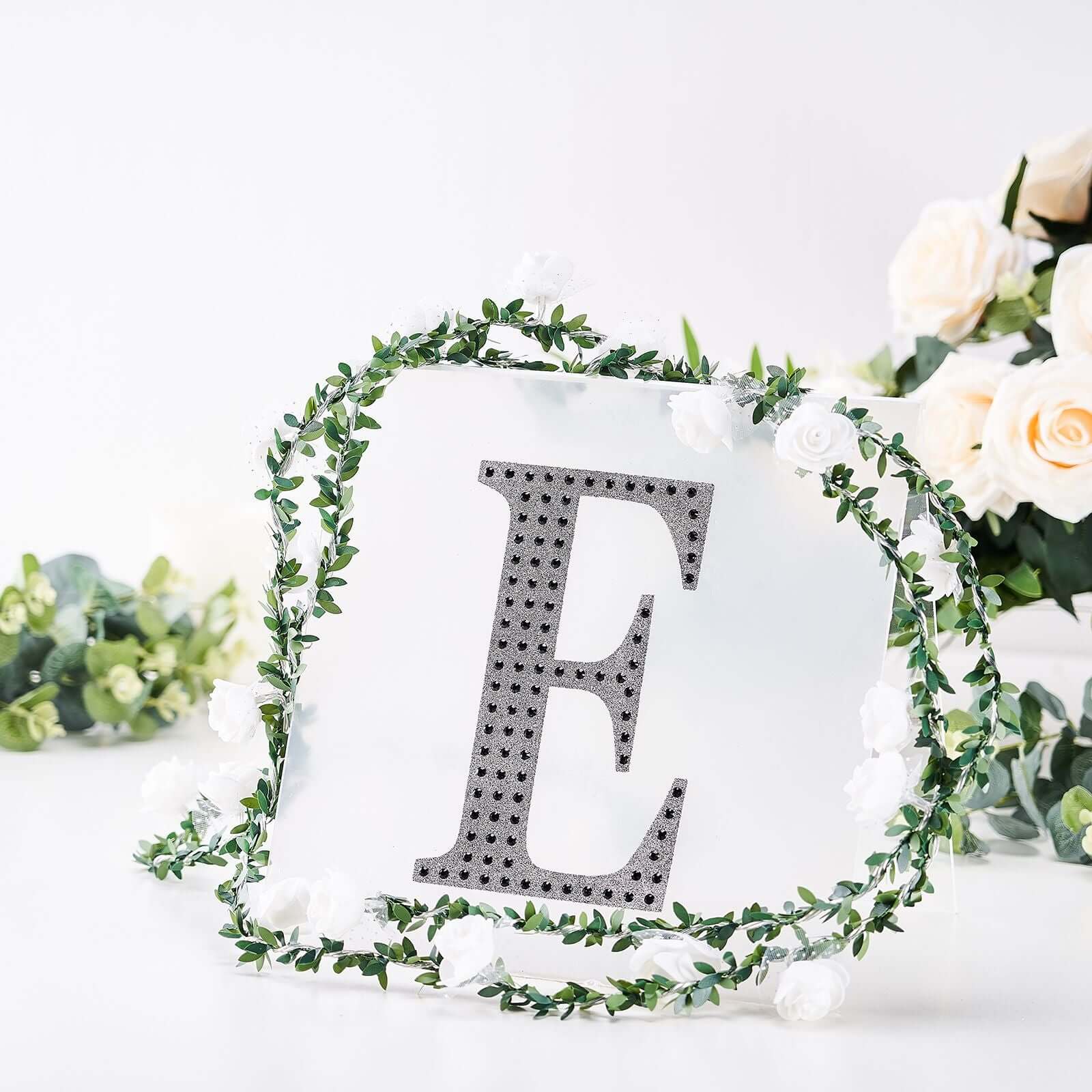 Decorative Rhinestone Alphabet "E" Letter Stickers, Glitter Adhesive Craft Letters Black DIY Sparkle Embellishments 8"