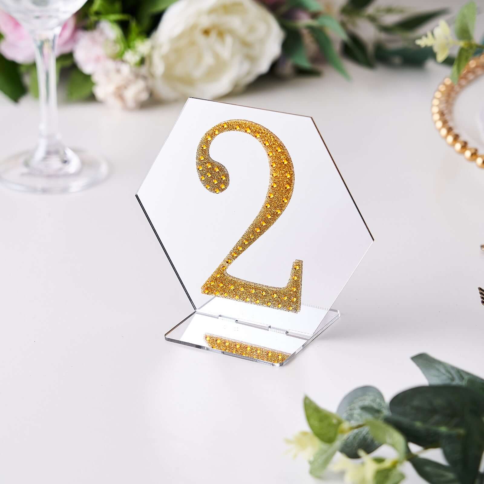 Decorative Rhinestone Number "2" Stickers, Glitter Adhesive Craft Numbers Gold DIY Sparkle Embellishments 4"