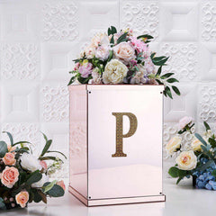 Decorative Rhinestone Alphabet "P" Letter Stickers, Glitter Adhesive Craft Letters Gold DIY Sparkle Embellishments 6"