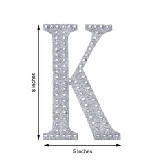 Decorative Rhinestone Alphabet "K" Letter Stickers, Glitter Adhesive Craft Letters Silver DIY Sparkle Embellishments 8"