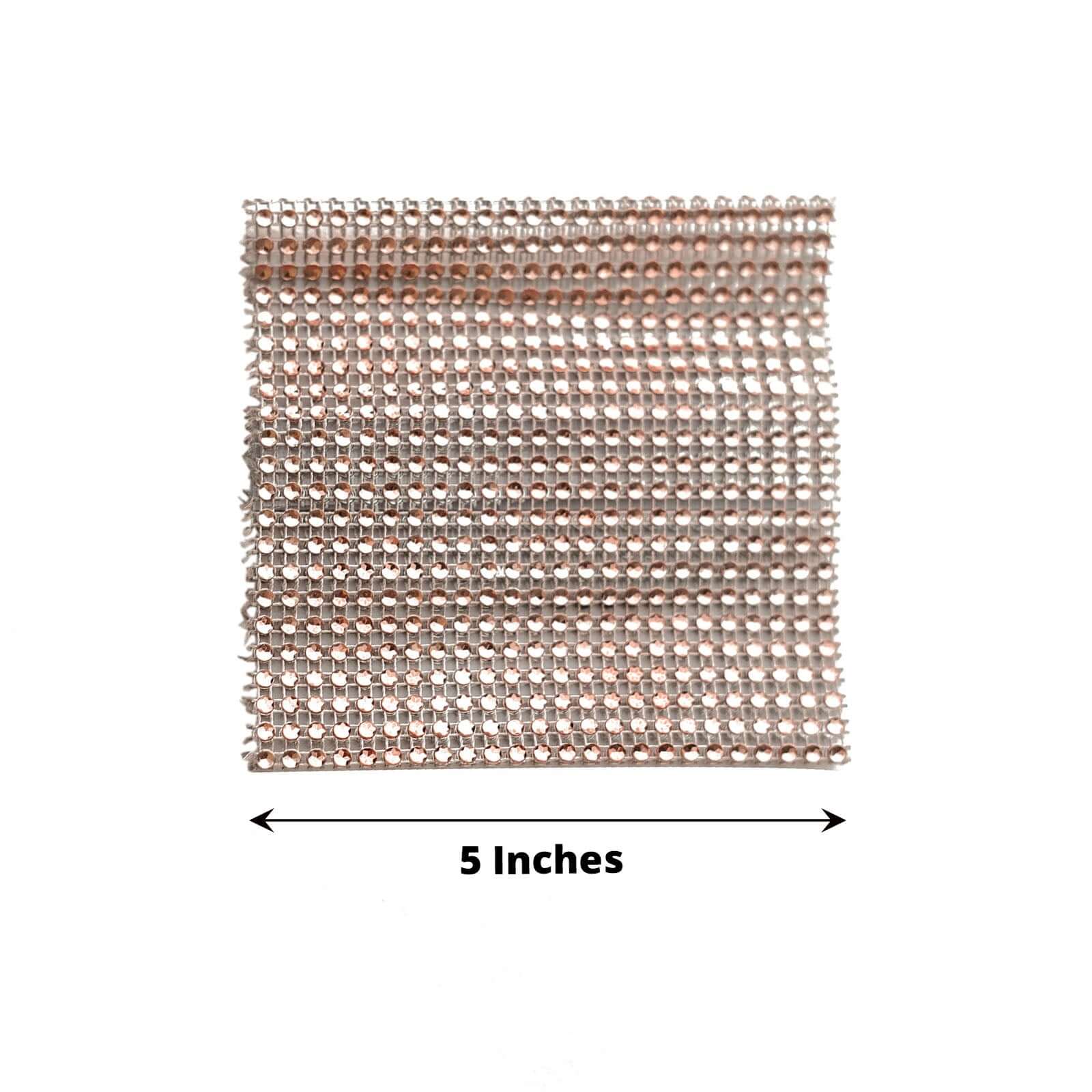 4 Pack Rose Gold Rhinestone Mesh Velcro Backdrop Curtain Bands, Large Chair Sash Clip Tie Backs - 5"X10"