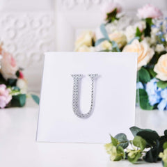 Decorative Rhinestone Alphabet "U" Letter Stickers, Glitter Adhesive Craft Letters Silver DIY Sparkle Embellishments 4"