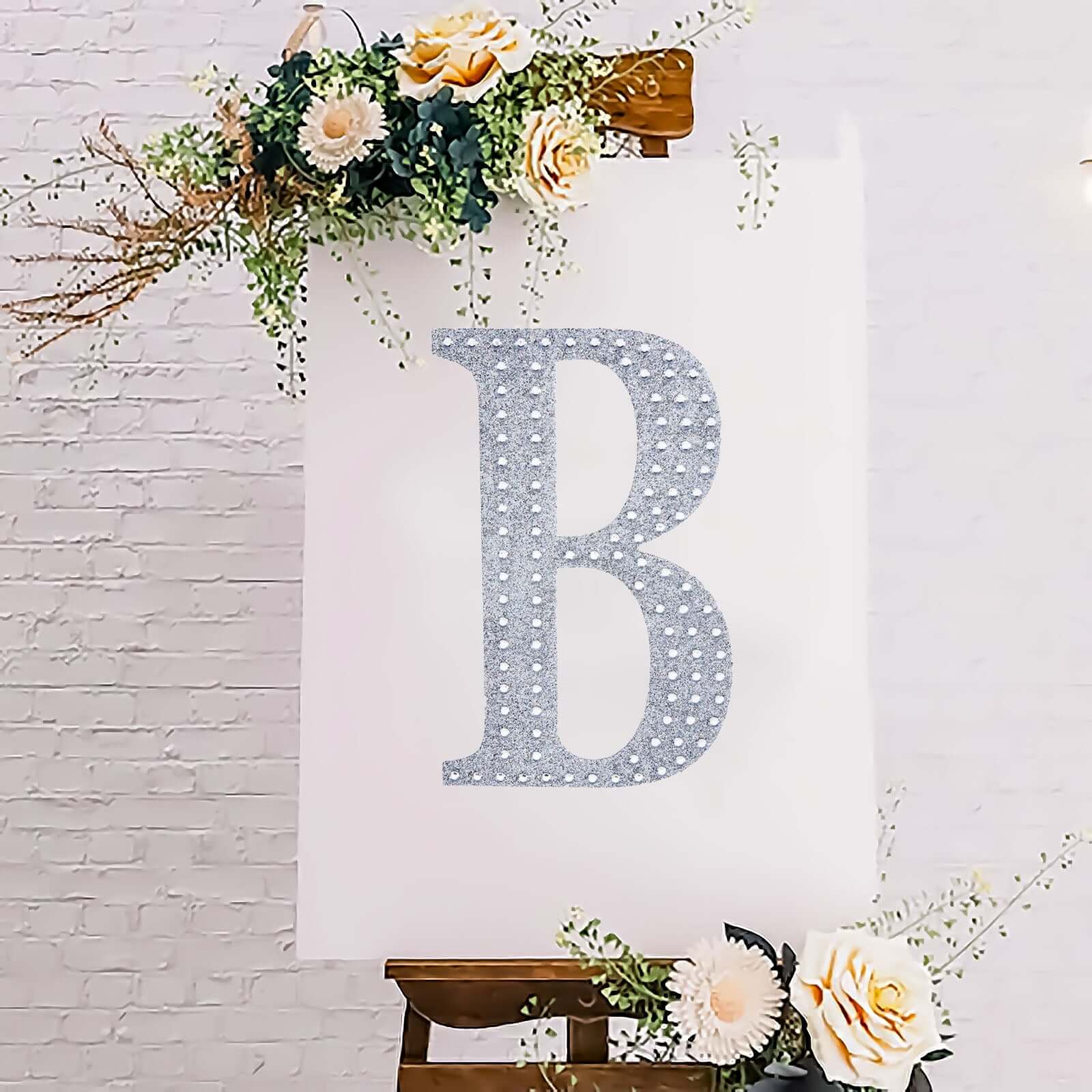 Decorative Rhinestone Alphabet "B" Letter Stickers, Glitter Adhesive Craft Letters Silver DIY Sparkle Embellishments 8"
