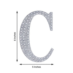 Decorative Rhinestone Alphabet "C" Letter Stickers, Glitter Adhesive Craft Letters Silver DIY Sparkle Embellishments 8"