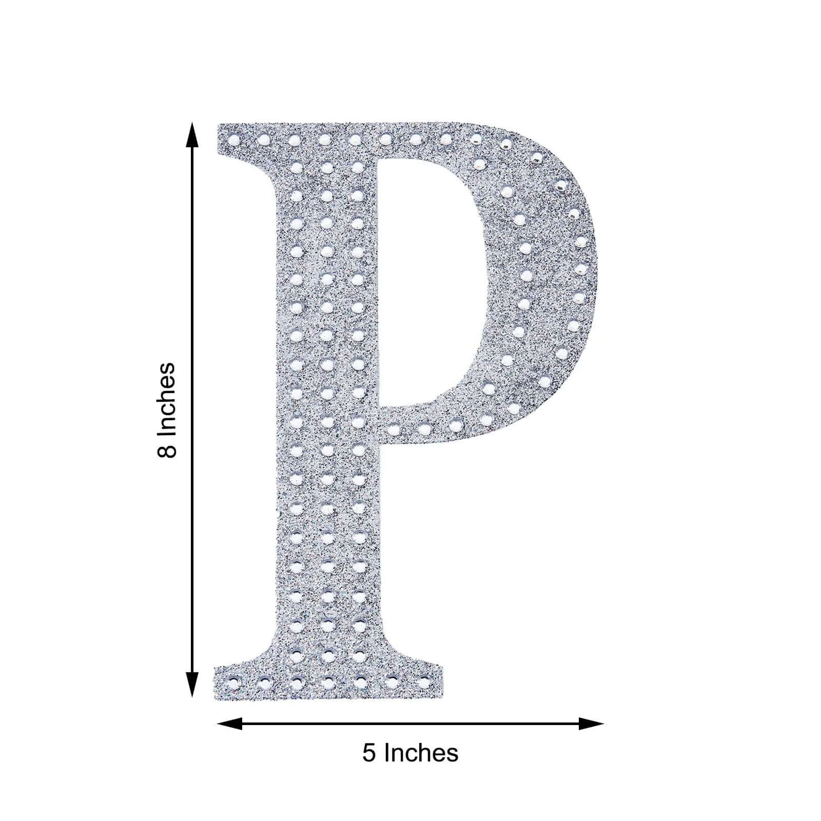 Decorative Rhinestone Alphabet "P" Letter Stickers, Glitter Adhesive Craft Letters Silver DIY Sparkle Embellishments 8"