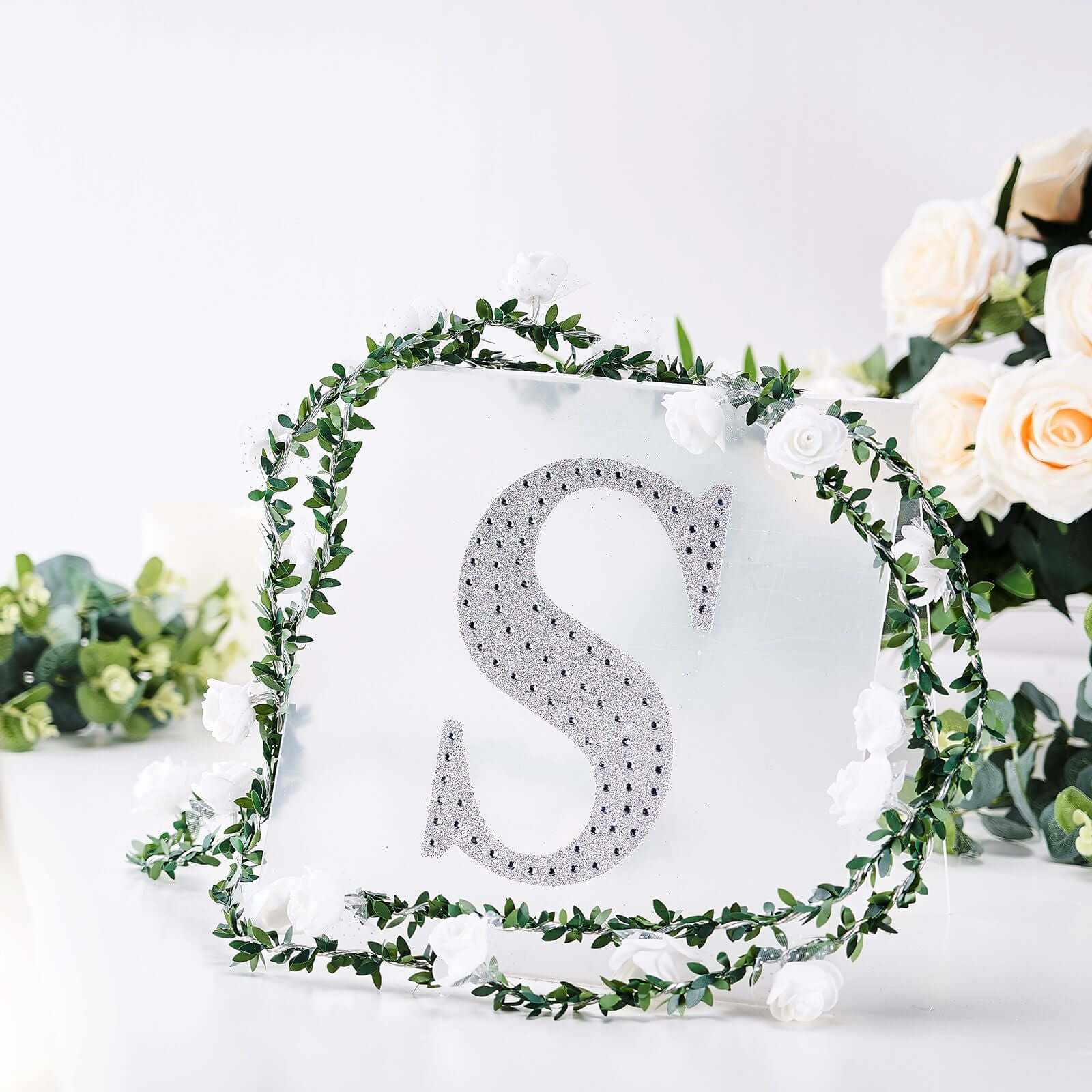 Decorative Rhinestone Alphabet "S" Letter Stickers, Glitter Adhesive Craft Letters Silver DIY Sparkle Embellishments 8"