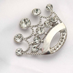 Rhinestone Metal Crown Sash Band Buckle Silver - Glittering Tiara Accent 2"