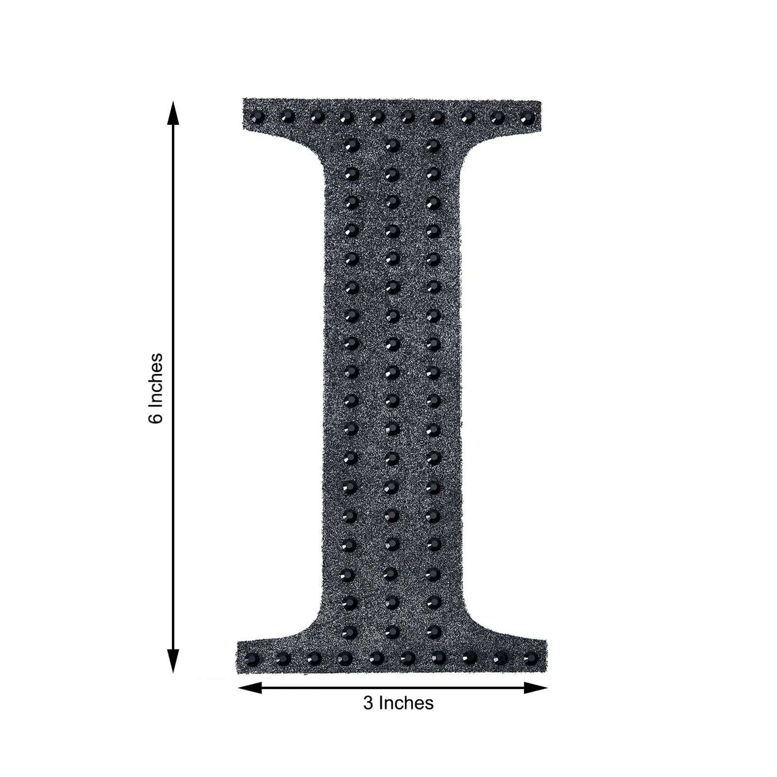 Decorative Rhinestone Alphabet "I" Letter Stickers, Glitter Adhesive Craft Letters Black DIY Sparkle Embellishments 6"