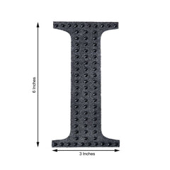 Decorative Rhinestone Alphabet "I" Letter Stickers, Glitter Adhesive Craft Letters Black DIY Sparkle Embellishments 6"