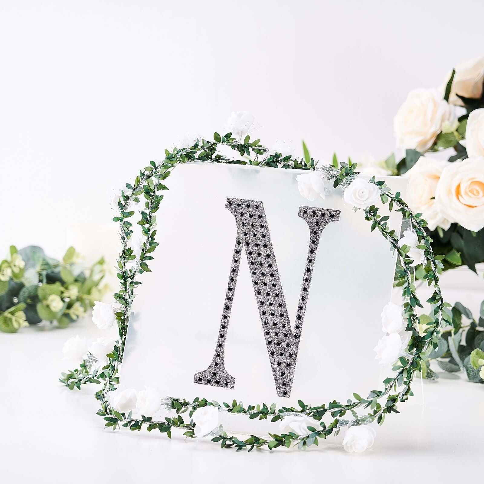 Decorative Rhinestone Alphabet "N" Letter Stickers, Glitter Adhesive Craft Letters Black DIY Sparkle Embellishments 8"