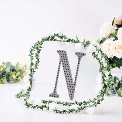 Decorative Rhinestone Alphabet "N" Letter Stickers, Glitter Adhesive Craft Letters Black DIY Sparkle Embellishments 8"
