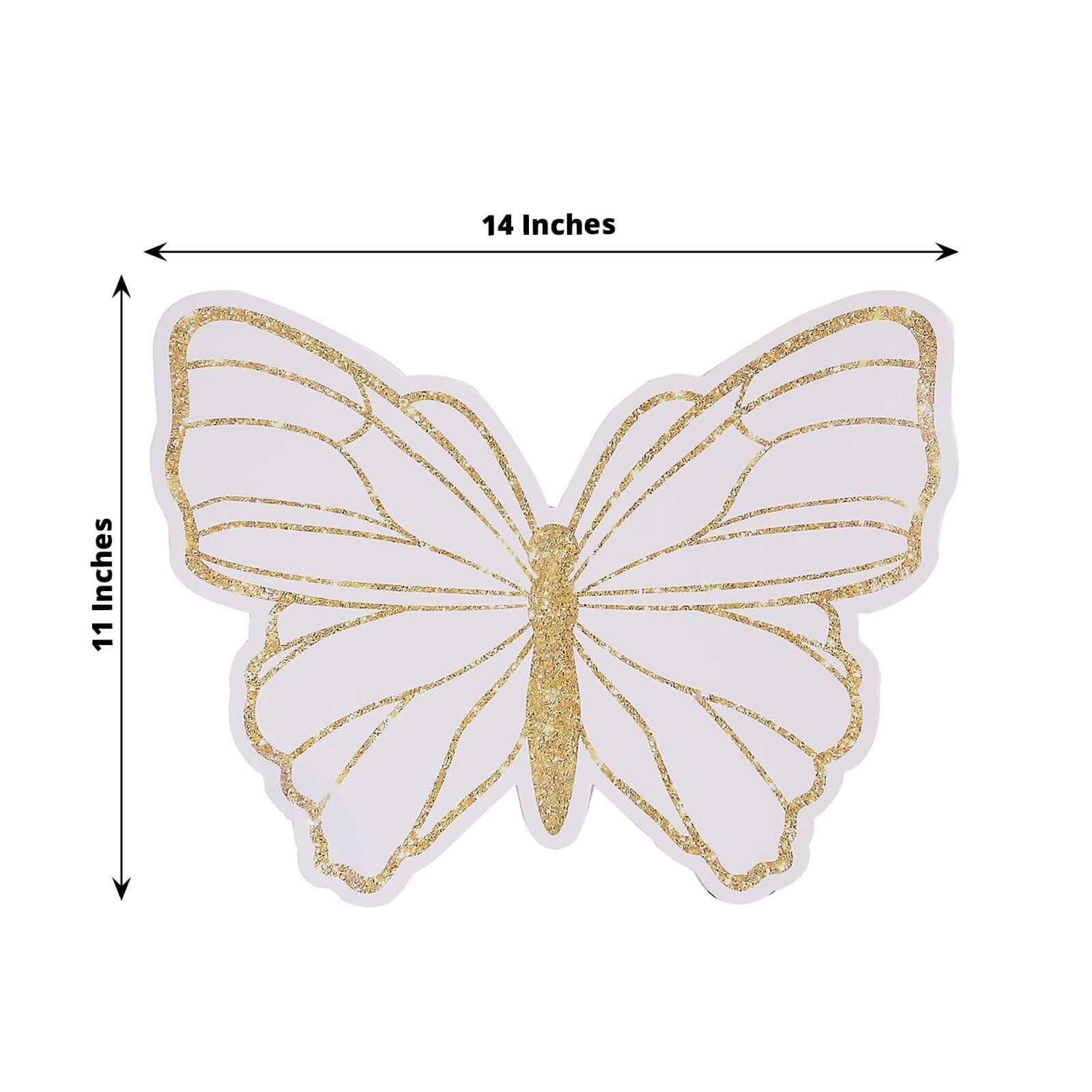 10-Pack Disposable Table Placemats with White Butterfly Design & Gold Glitters - 400GSM Cardboard Placemats for Kids' Parties, Baby Showers & Celebrations 14"